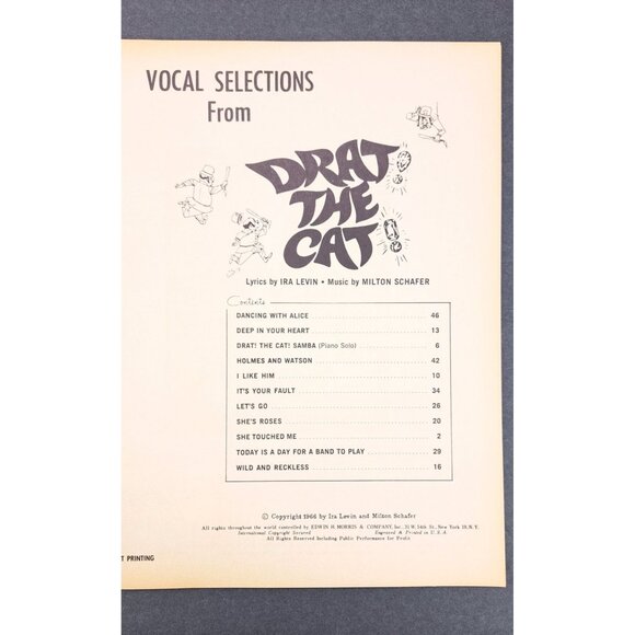 Vintage Drat The Cat Musical Songbook Vocal Sheet Music Book 1966 First Edition - Picture 4 of 8